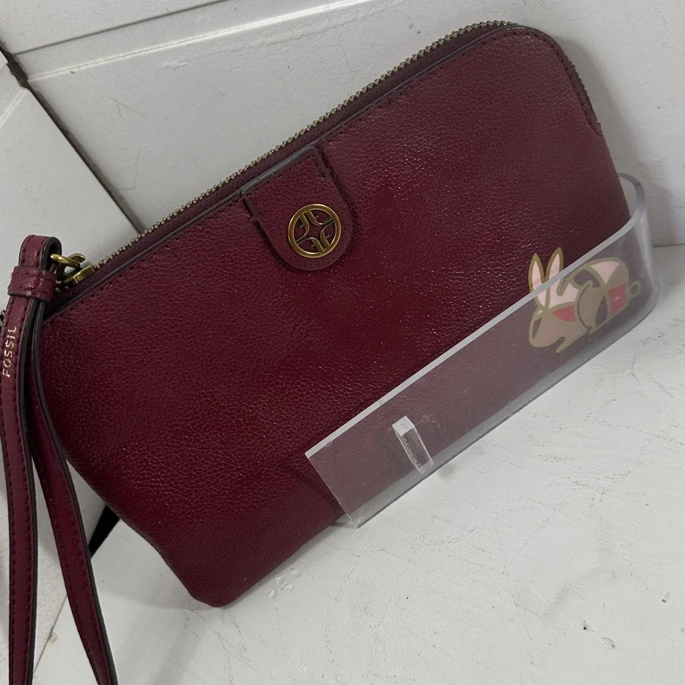 Fossil leather clutch wristlet burgundy - Picture 6 of 8